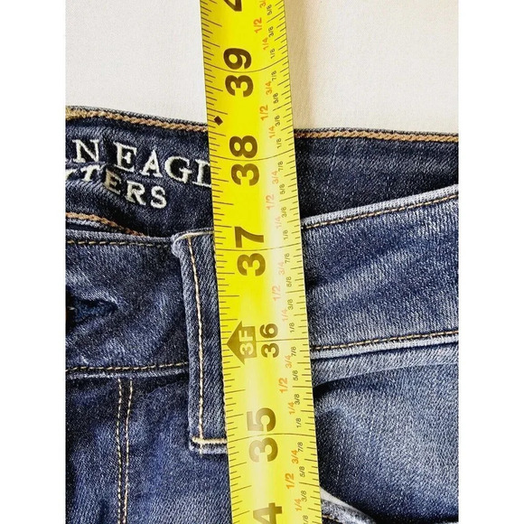 American Eagle Outfitters Size 2 Long Super Stretch Skinny Blue Denim Logo Jeans - Picture 12 of 13
